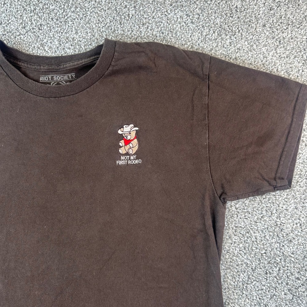 Riot Society Mens Brown Not My First Rodeo Cowboy Bear Graphic T-Shirt Large Tee